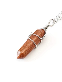 Natural Gemstone Pendant Necklace Healing Crystal Quartz Reiki Chakra Gem Stones 18 Inch Jewelry Women Girls Men Birthday Gifts