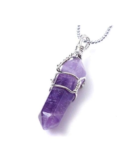 Natural Gemstone Pendant Necklace Healing Crystal Quartz Reiki Chakra Gem Stones 18 Inch Jewelry Women Girls Men Birthday Gifts