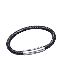 U7 2mm 3mm Black/Brown Leather Cord Necklace with Customizable Stainless Steel Clasp, Men Women Woven Wax Rope Chain for Pendant,Length 16