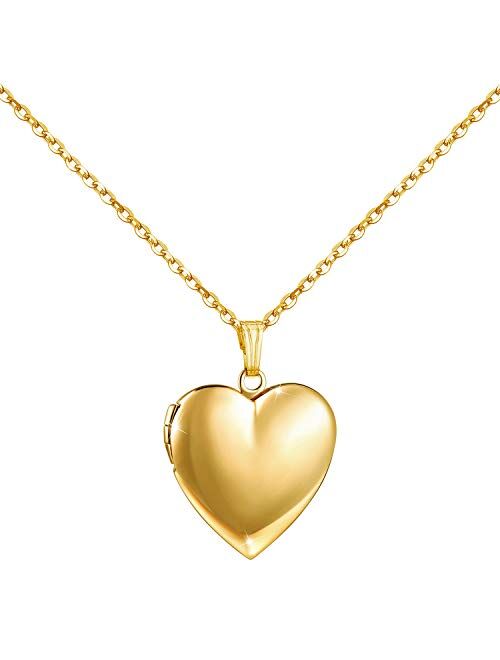 YOUFENG Love Heart Locket Necklace That Holds Pictures Polished Lockets Necklaces Birthday Gifts for Girls Boys