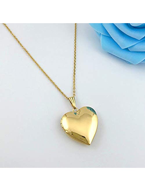 YOUFENG Love Heart Locket Necklace That Holds Pictures Polished Lockets Necklaces Birthday Gifts for Girls Boys