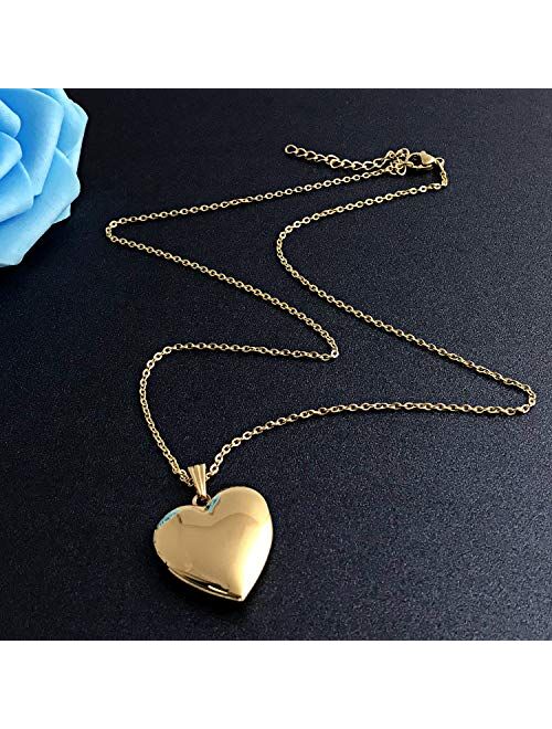 YOUFENG Love Heart Locket Necklace That Holds Pictures Polished Lockets Necklaces Birthday Gifts for Girls Boys