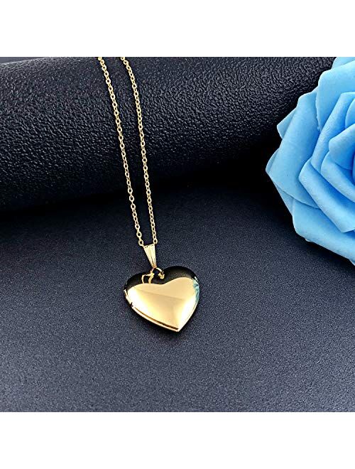 YOUFENG Love Heart Locket Necklace That Holds Pictures Polished Lockets Necklaces Birthday Gifts for Girls Boys