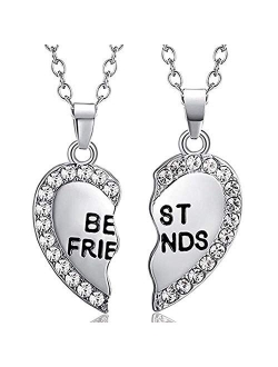 ODETOJOY Best Friends Necklace for 2 BFF Broken Heart Necklace Rhinestone Bestfriends Engraved Letters Pendant