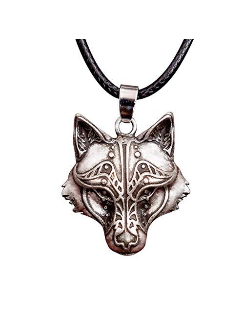 HAQUIL Wolf Necklace - Viking Celtic Wolf Head Pendant - Leather Cord - Wolf Jewelry Gifts