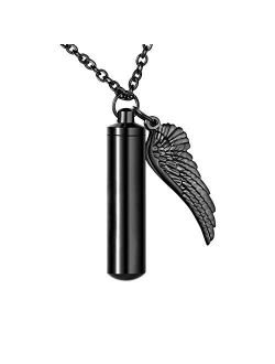 Dletay Cylinder Cremation Urn Necklace for Ashes Memorial Keepsake Pendant with Angel Wing Stainless Steel Remembrance Jewelry