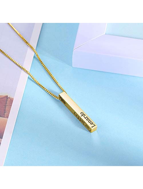 RESVIVI Sterling Silver 3D Engraved Personalized Bar Name Necklace Custom Made Any Name Pendant Necklace