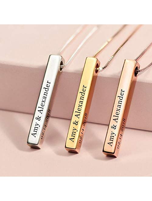 RESVIVI Sterling Silver 3D Engraved Personalized Bar Name Necklace Custom Made Any Name Pendant Necklace