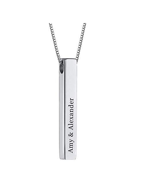 RESVIVI Sterling Silver 3D Engraved Personalized Bar Name Necklace Custom Made Any Name Pendant Necklace