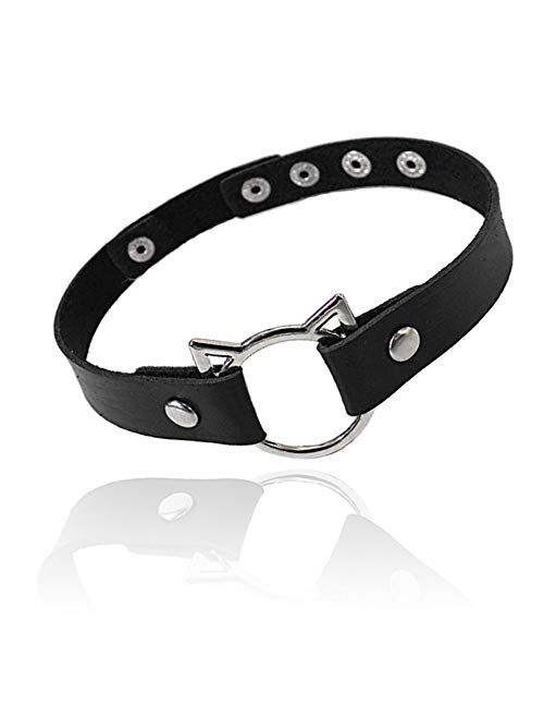 ETHOON Adjustable Leather Choker Collar Soft PU Cat Punk Choker Necklace for Women Girls