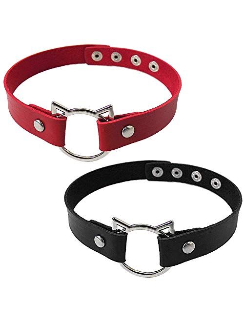 ETHOON Adjustable Leather Choker Collar Soft PU Cat Punk Choker Necklace for Women Girls