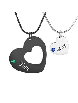 Stainless Steel Personalized Key Heart Puzzle Necklace Set with Birthstones - Custom Made with Any Name