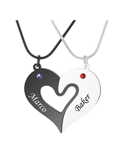 Stainless Steel Personalized Key Heart Puzzle Necklace Set with Birthstones - Custom Made with Any Name