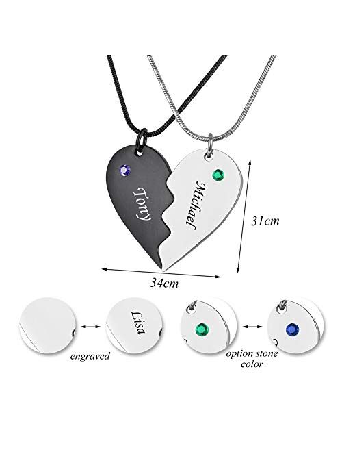 Stainless Steel Personalized Key Heart Puzzle Necklace Set with Birthstones - Custom Made with Any Name