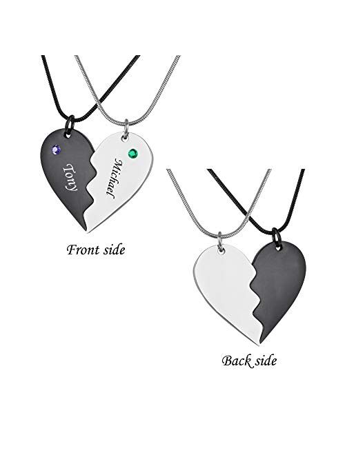 Stainless Steel Personalized Key Heart Puzzle Necklace Set with Birthstones - Custom Made with Any Name