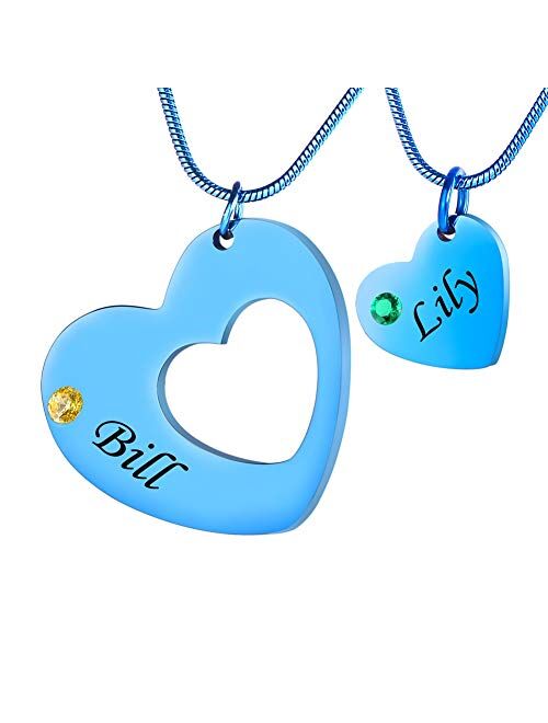 Stainless Steel Personalized Key Heart Puzzle Necklace Set with Birthstones - Custom Made with Any Name