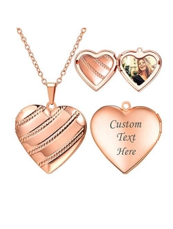 U7 Women Girls Photo Locket Pendant Heart/Round Shaped Fashion Jewelry 18K Gold Plated Necklace, with Custom Image or Text Engrave Service