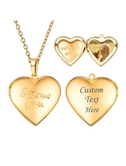 U7 Women Girls Photo Locket Pendant Heart/Round Shaped Fashion Jewelry 18K Gold Plated Necklace, with Custom Image or Text Engrave Service