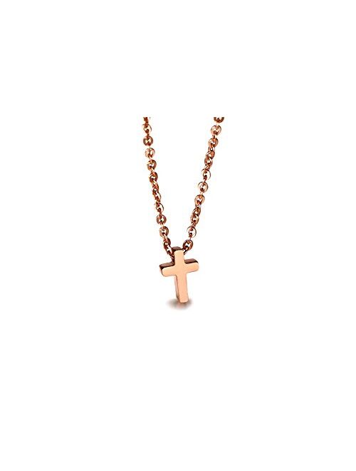 MOMOL Tiny Cross Pendant Necklace, 18K Gold Plated Stainless Steel Cross Necklace Simple Small Dainty Cross Pendant Christian Religious Chain Necklace for Women Girls