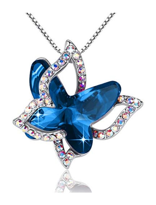 GEMMANCE Butterfly Crystal Necklace with Premium Birthstone, Silver-Tone, 18+2 Chain