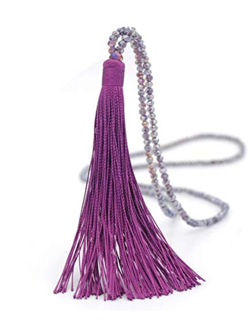 Long Tassel Necklace Handmade Turquoise Pearl Crystal Beads Necklace for Women Fashion Jewelry