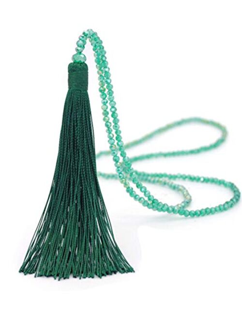 Long Tassel Necklace Handmade Turquoise Pearl Crystal Beads Necklace for Women Fashion Jewelry