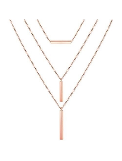 CEALXHENY Layered Chain Necklaces for Women Girls Boho Vertical Bar Pendant Necklace Set Minimalist Y Necklaces for Beach Parties Summer Jewelry Set