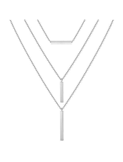 CEALXHENY Layered Chain Necklaces for Women Girls Boho Vertical Bar Pendant Necklace Set Minimalist Y Necklaces for Beach Parties Summer Jewelry Set