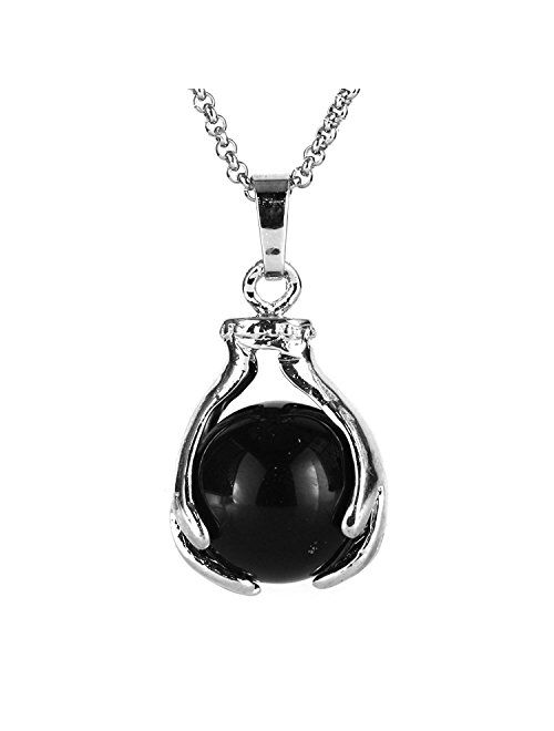 BEADNOVA Healing Gemstone Necklace Crystal Ball Pendant Necklace with Stainless Steel Chain 18 Inches Gift Box Packing