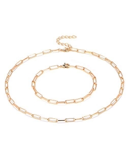 Paperclip Necklace,14K Gold Plated Oval Dainty Choker Chain Link Necklace for Women Girls