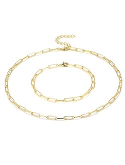 Paperclip Necklace,14K Gold Plated Oval Dainty Choker Chain Link Necklace for Women Girls