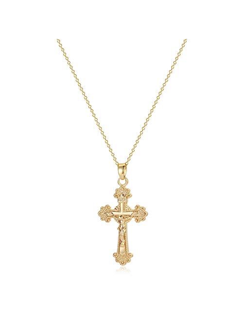 Fettero Cross Necklace Faith Pendant 14K Plated Dainty Chain Minimalist Simple Tiny God Lords Prayer Religious Jewelry Gift