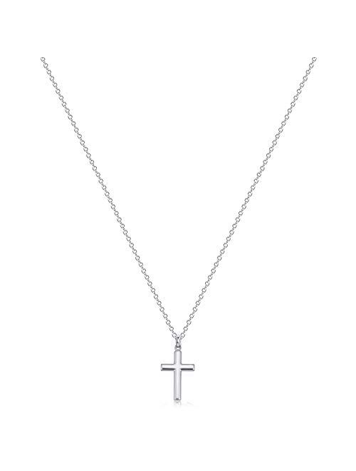 Fettero Cross Necklace Faith Pendant 14K Plated Dainty Chain Minimalist Simple Tiny God Lords Prayer Religious Jewelry Gift