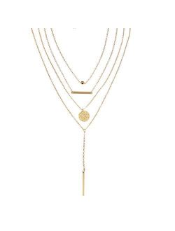 Lateefah 18k Gold Plated Layered Necklace Coin Gold Y Pendant Necklace Pearl Choker Necklaces Gold Chain Necklace for Women Lady Girls Gift Jewelry