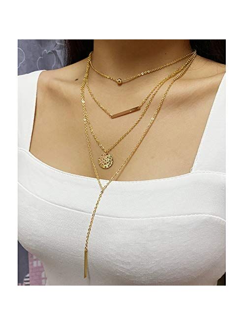 Lateefah 18k Gold Plated Layered Necklace Coin Gold Y Pendant Necklace Pearl Choker Necklaces Gold Chain Necklace for Women Lady Girls Gift Jewelry