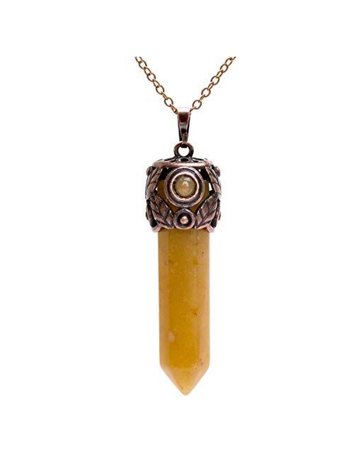 Bivei Retro Antique Brass Chakra Necklace Hexagonal Prism Gemstone Quartz Crystal Stone Healing Pendant