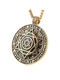 Talisman Seal Solomon Six-pointed Star 12 Constellation Pendant stainless steel Necklaces 22 2" Chain