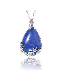 KISSPAT Teardrop Necklace Natural Crystal Stone Pendant on 20" Stainless Steel Chain