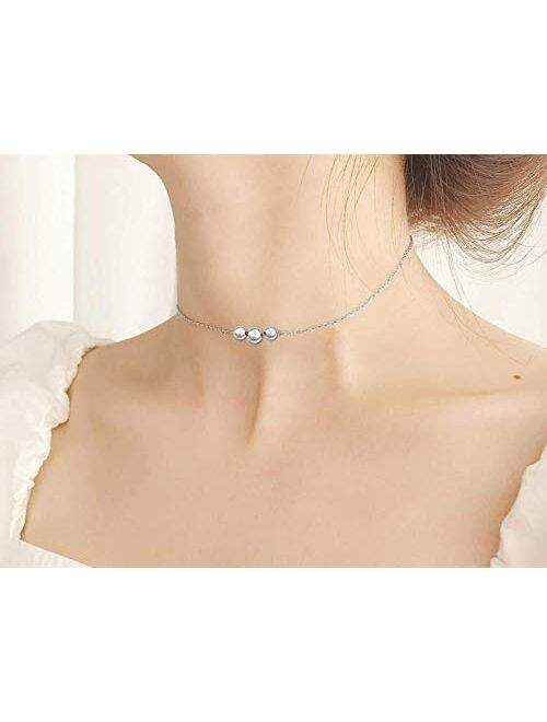 S925 Sterling Silver Choker Short Dainty Necklace Pendant for Women Girl