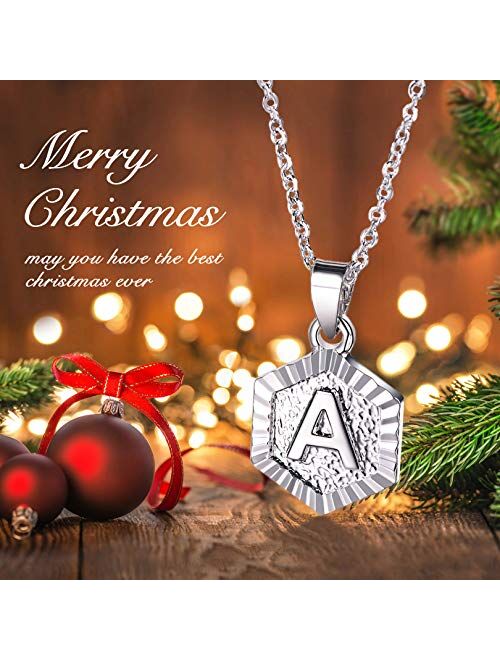 FOCALOOK Initial Letter Pendant Necklace Mens Womens Capital Letter White Gold Plated A-Z Golden Chain 20-22inch, with Free Custom