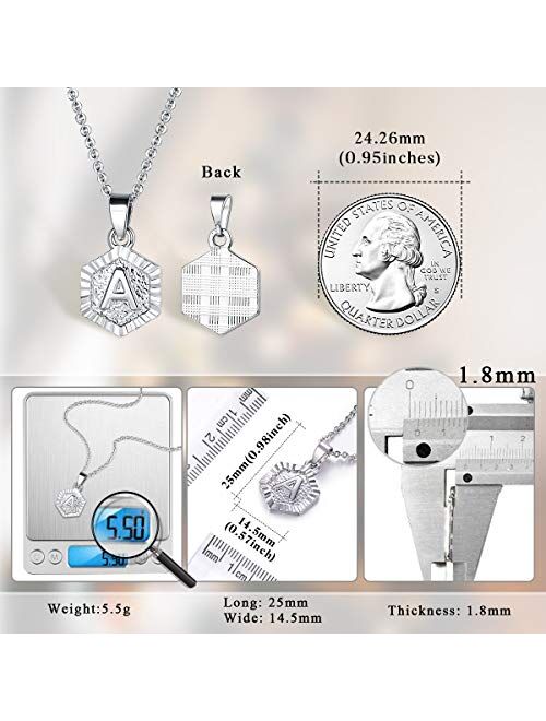 FOCALOOK Initial Letter Pendant Necklace Mens Womens Capital Letter White Gold Plated A-Z Golden Chain 20-22inch, with Free Custom