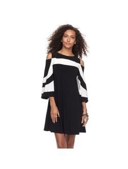 Women's Nina Leonard Draped Sleeve Cold-Shoulder Dress