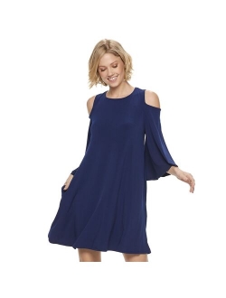 Women's Nina Leonard Draped Sleeve Cold-Shoulder Dress