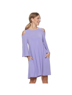 Women's Nina Leonard Draped Sleeve Cold-Shoulder Dress