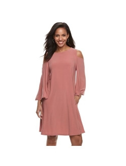 Women's Nina Leonard Draped Sleeve Cold-Shoulder Dress