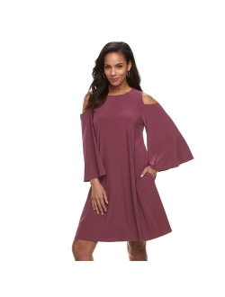 Women's Nina Leonard Draped Sleeve Cold-Shoulder Dress