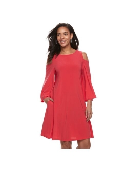 Women's Nina Leonard Draped Sleeve Cold-Shoulder Dress