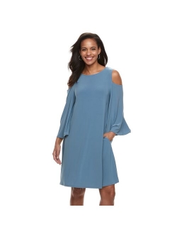 Women's Nina Leonard Draped Sleeve Cold-Shoulder Dress