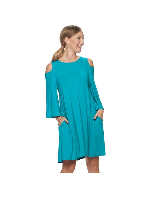 Women's Nina Leonard Draped Sleeve Cold-Shoulder Dress