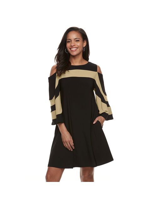 Women's Nina Leonard Draped Sleeve Cold-Shoulder Dress